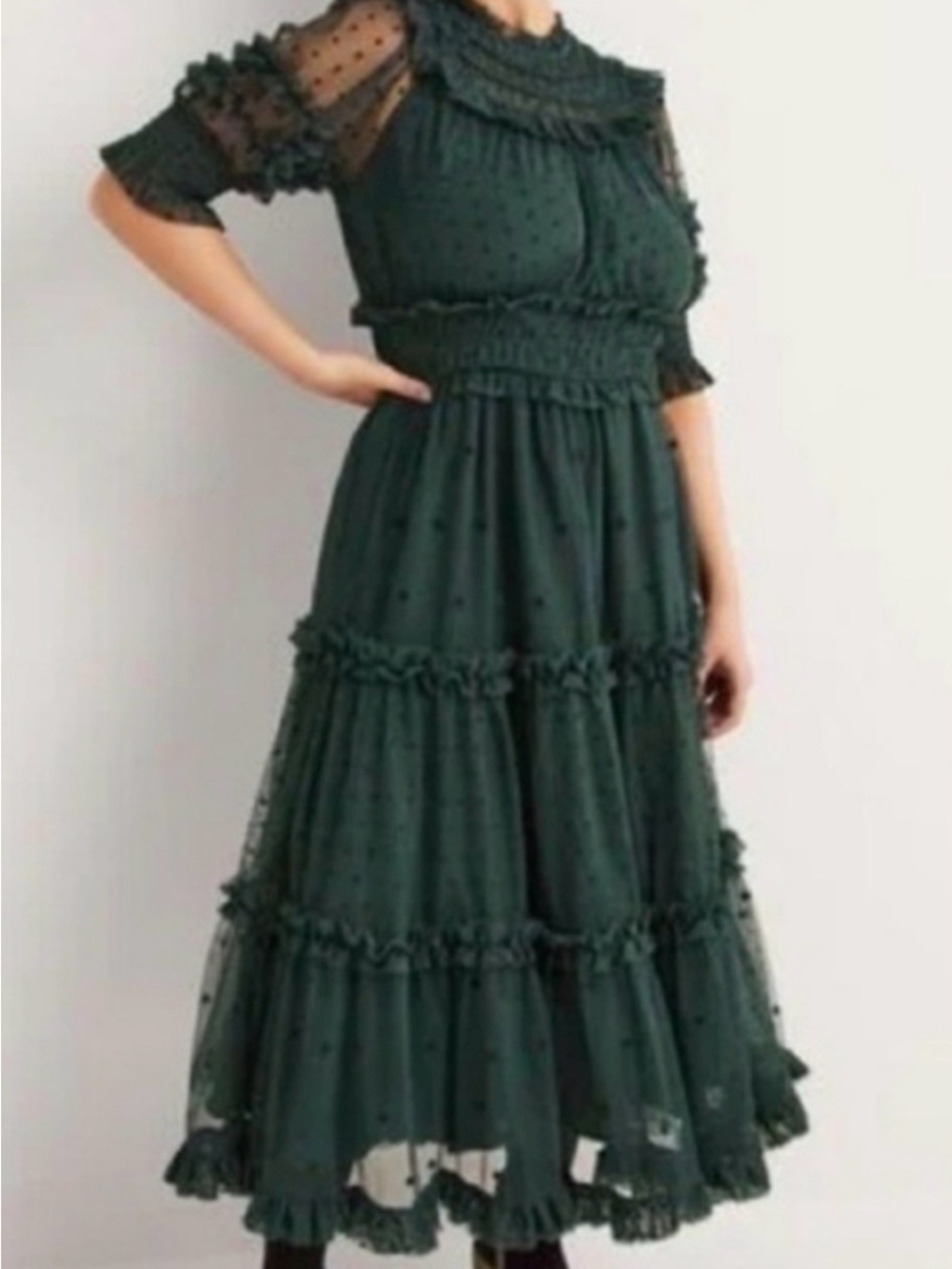 Boden Hotch Potch Tulle Ruffle Midi Dress Onyx Green 6 - Picture 2 of 6